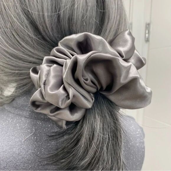 Satin Hair Scrunchie. Grey. XXL - Picture 2 of 8